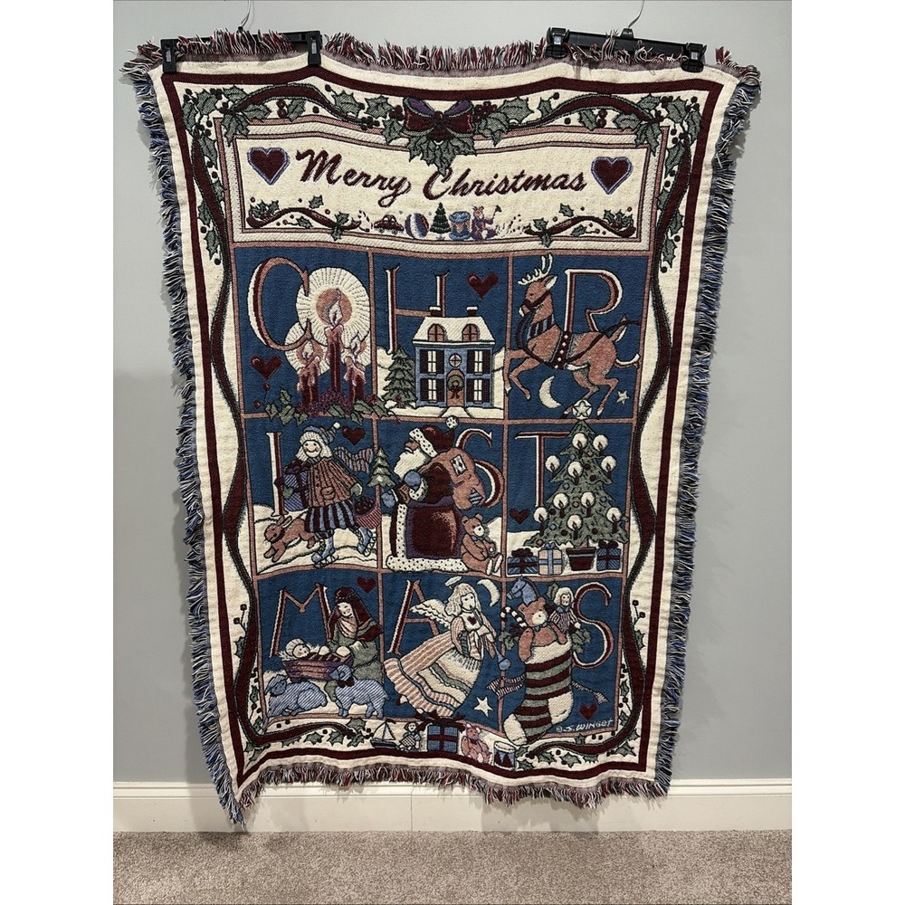 Goodwin Weaver's Fringed Christmas Woven Throw Tapestry Merry Christmas S Winget